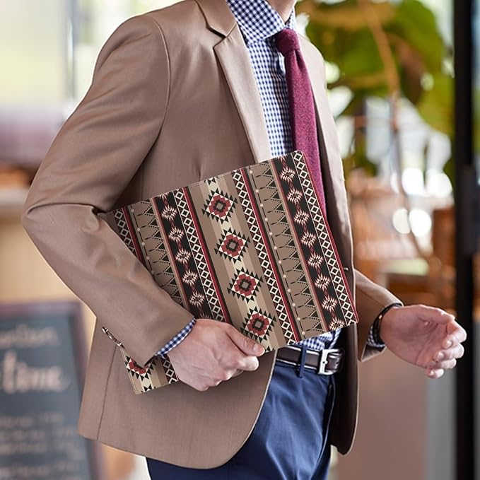 Dreaweet Indian Aztec Print Portfolio Leather Padfolio Binder for Women Men,Interview Resume Folder Legal Document Business Organizer Card Holder Letter Sized Writing Pad