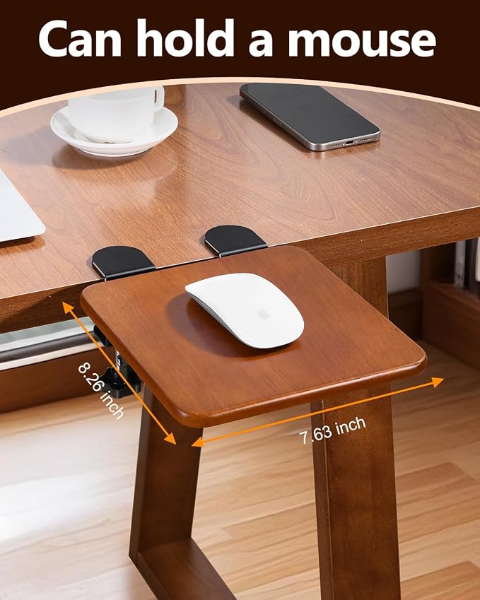 Ergonomic Wood Desk Extender Tray, Foldable Elbow Wrist Rest Shelf | 8.2"x7.6" Clamp On, 90° Adjustable, Space Saving Table Mount Arm Support for Office Home Working,Fits Up To 1.77in Thick Desk