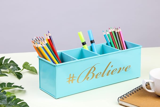 DUDKI Home Present Desk Organiser 4 compartments Decorative Pen Pencil holder/Vanity Kit/Travel Box/Makeup Box/Cosmetic Box/Storage Box/knife Holder/Spoon Holder-Gift Office Desk Décor