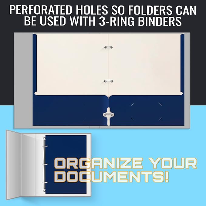 Better Office Products Blue Folders with Pockets, 50 Pack Letter Size Two Pocket Portfolio Folders, Durable Paper Folders for School Classroom Office Organization, Standard Letter Size Blue Folders