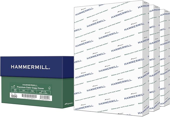 Hammermill Cardstock, Premium Color Copy, 100 lb, 19 x 13-100 Bright, Made in the USA Card Stock, 133242C, White - 3 Pack (750 Sheets)