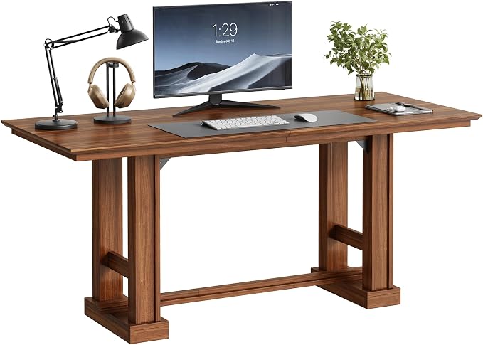 DWVO 70" Computer Desk, Farmhouse Executive Office Workstation, Dark Walnut | Spacious 70” tabletop, sturdy wooden legs, farmhouse style, for home office business writing, easy to assemble