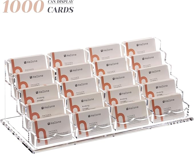 HeZone Business Card Holder for Desk Multiple Cards Display Stand Rack for Women and Men Clear Acrylic Card Organizer 20 Slot 5 Tier Large Capacity-Holds 1000 Cards -1 Pack (20 Cell H)
