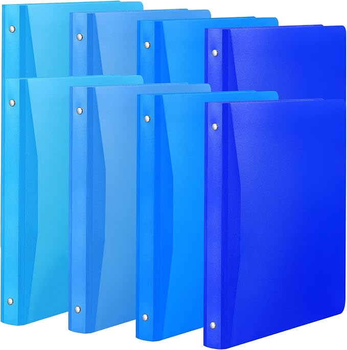 Chengu 8 Pack Plastic 3 Ring Binder with Pocket 0.79 Inch Flexible Binder Blue Round 3 Ring Folders with Pocket Holds 200 Sheets Paper Plastic Flexible Folders for School Office Sheet Supplies