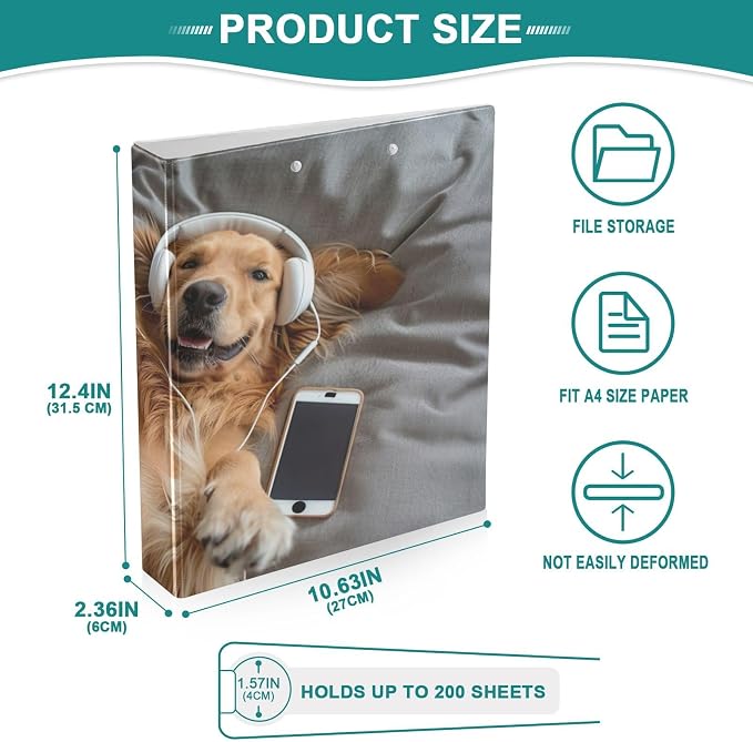 Blueangle 2 Pack Golden Retriever Dog 3 Ring Binder 1.5 Inch, Clipboard Binders with 2 Pockets, Decorative 3 Ring Binder for Office Supplies