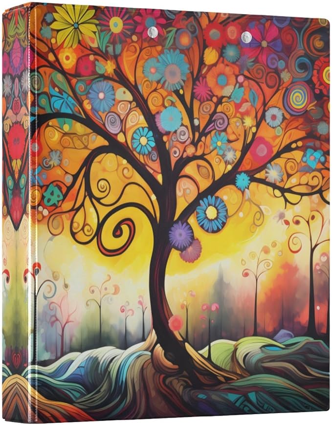 3 Ring Binder Abstract Tree 1.5" Round Ring Binders View Binder with 200 Sheet for Kids School Supplies Women Men Office, 1 Pack