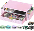 Spacrea Desk Organizer and Accessories, Computer Monitor Stand Riser with Drawer and 2 Pen Holders, Office Desk Accessories & Workspace Organizers for Office Supplies (Pink)
