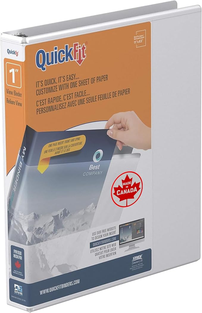 QuickFit 1 Inch Original View Binder, D-Ring, White (87010)