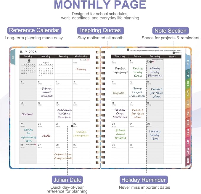 Planner 2026-2027, Weekly and Monthly Academic Year Calendar Planner, July 2026 - June 2027, Daily Agenda Book for Office School Supplies, Letter Size(8.5'' x 11'')
