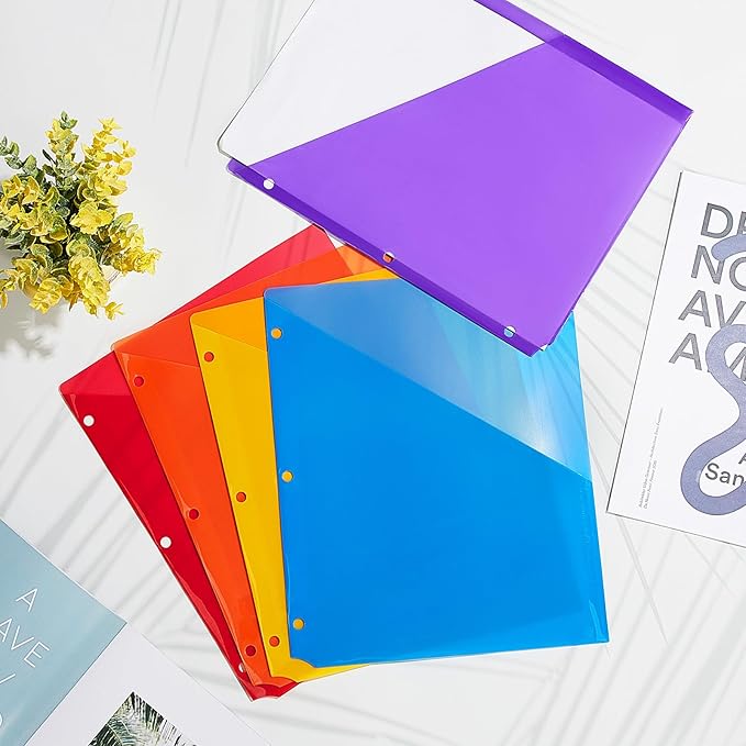 Maitys 50 Pack Binder Pockets 3 Ring, Letter Size 8.5x11,Multicolor | Clear Plastic Document Sleeves, Sheet Protectors with Slash Jacket, Fits Standard 3 Hole Binders, Organize Office Papers