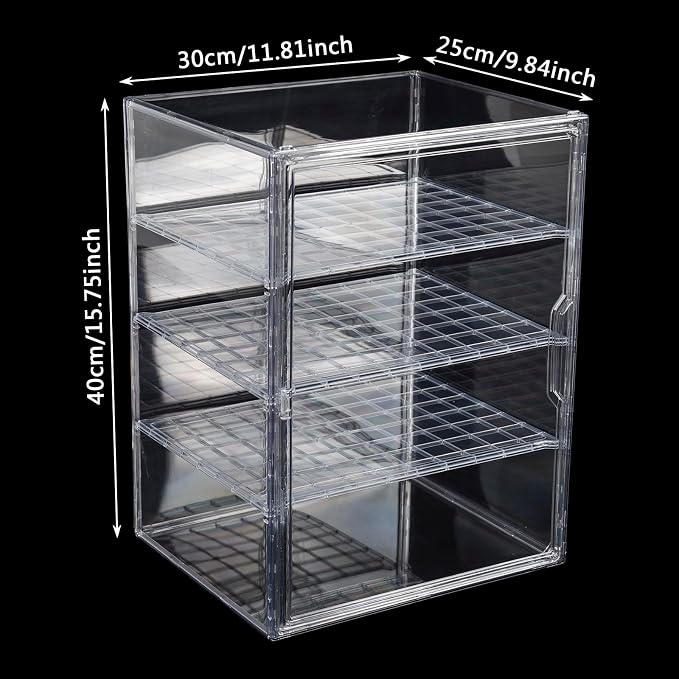 4-Tier Transparent Storage Organizer,11.81x9.84x15.75 inches | Clear Acrylic Display Case, Dustproof Protection for Figures and Collectibles,Magnetic Door