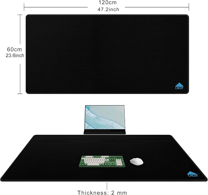 Cacoy 48"x24" XXL Large Gaming Mouse Pad, Non-Slip Computer Desk Mat, Black | Durable Stitched Edges Desk Pad for Gamer Optimized Special-Textured Surface Oversized Keyboard Mousepad for Speed & Control