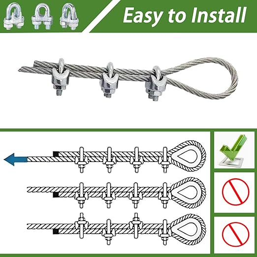 30PCS 5/16" M8 Zinc-Plated Wire Rope Clamps – Heavy Duty U-Bolt Cable Clips (Silver)