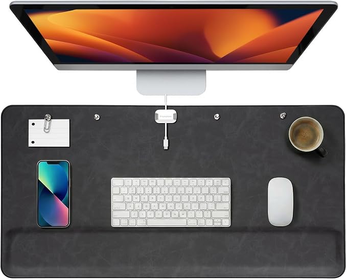 Magnetic Desk Mat System with Wrist Support 80×40cm, Premium Leather Desk Pad with Magnetic Accessories, Waterproof Non-Slip Desk Organizer for Office & Gaming