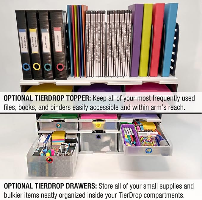 Ultimate Office TierDrop Desktop Organizer, 9 Compartment Sorter, 3-Wide | Sorts documents, forms, mail for office or classroom; modular no-tool assembly design, easily expands with add-on tiers