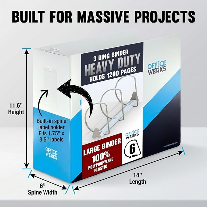 Performore 6 Inch Locking Angle D-Ring Binder Heavy Duty Poly Binder with Printed Design, Secure Locking 3 Rings, Spine Label Holder, Non-Customizable Cover, Holds 8.5" x 11" Paper, 1 Pack