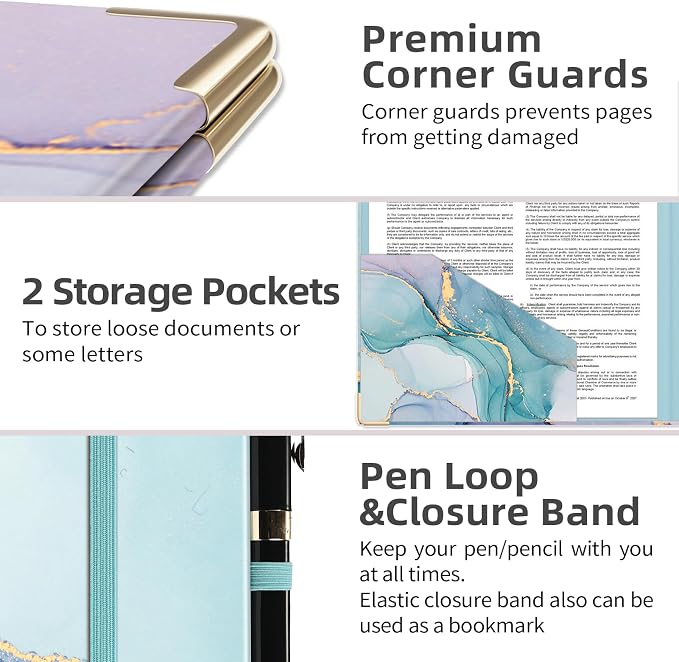 EYROZILL Mini Binder with Clipboard, 3 Ring 2 Inch,for 5.5" x 8.5" Paper.A5 Binders with 5-Tab Dividers for School Office Supplies and Home, Green Marble