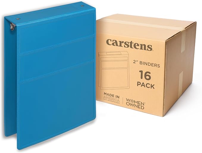 Carstens 2-Inch Heavy Duty 3-Ring Binder - Top Opening, Pool Blue, Durable Plastic, No-Gap Rings, Waterproof Cover, No Pockets, Holds 300 US Letter Sheets, BPA-Free, Made in USA (5878-3R), Case of 16