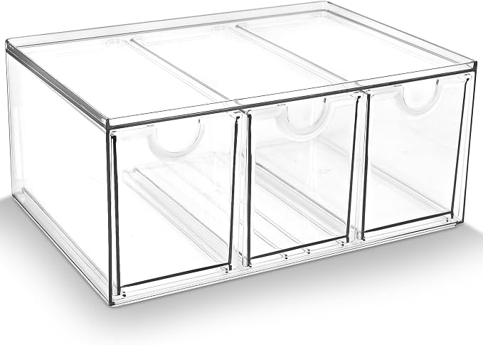 Prsildan Acrylic Makeup Organizer Stackable Storage Drawers with 3 Drawers for Office Desk Vanity Craft Room Clear Drawer Organizers for Hair Accessories Art Supplies Cosmetics Modular System