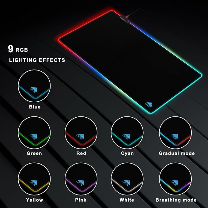 Cacoy 48"x20" RGB XXL Large Gaming Mouse Pad, LED Lighting Mouse Mat, Black | Oversized RGB Desk Mat for Keyboard and Mouse Non-Slip Base Desk Accessories Stitched Edge Optimizing Mouse Tracking Accuracy