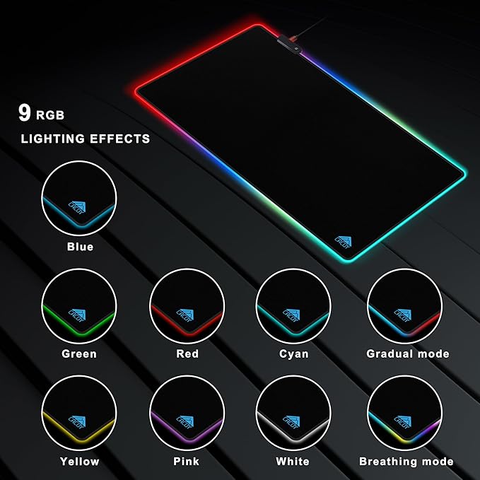 Cacoy 55"x27.5" Giant RGB Gaming Mouse Pad, Extra Large LED Desk Mat, Black | Extended Computer Keyboard Mouse Mat with 9 LED Light Modes Stitched Edge Non-Slip Rubber Base Oversized Desk Pad for Desktop