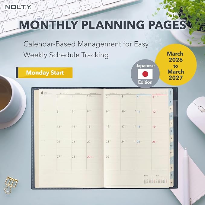 NOLTY Access A5-3 Weekly Planner 2026, April Start, Japanese Edition, Pink, 2026-9688