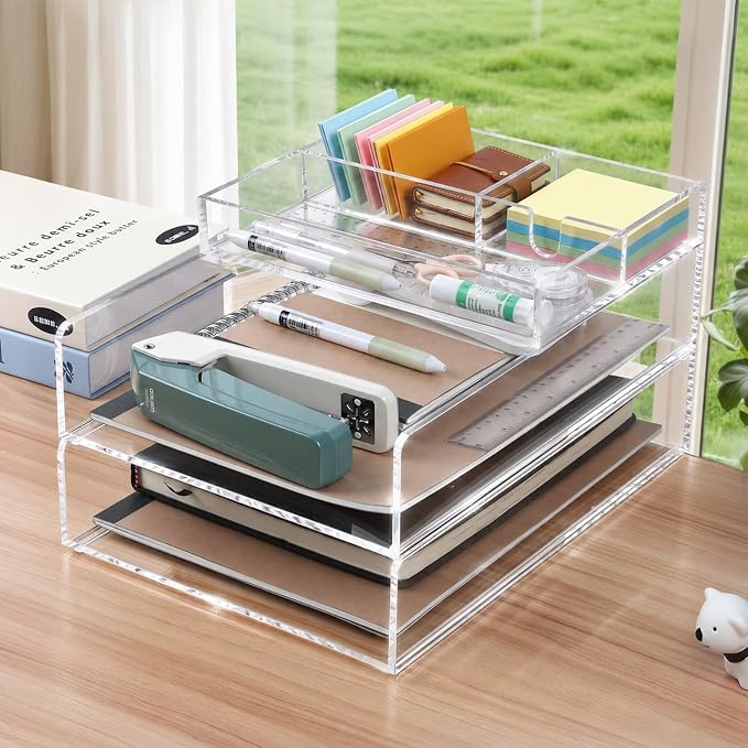 3 Pack Acrylic Paper Tray Organizer for Desk Clear File Organizer,Acrylic Desk Organizers and Accessories Sorter,Perfect for File Paper, Ipad, Letter, A4 Office File, Books, Notes.(Vertical)
