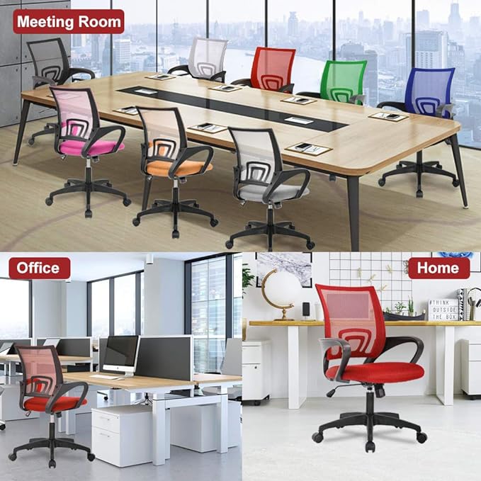BestOffice Home Office Chair Ergonomic Desk Chair Mesh Computer Chair with Lumbar Support Armrest Executive Rolling Swivel Adjustable Mid Back Task Chair,Red