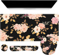 iCasso Floral 4in1 Computer Mat, 35.4"x15.7" Work Mat for Computer | Retro Ergonomic Desk Pad Including Keyboard Wrist Rest, Mousepad Set for Teacher Cubicle Office Computer Setup