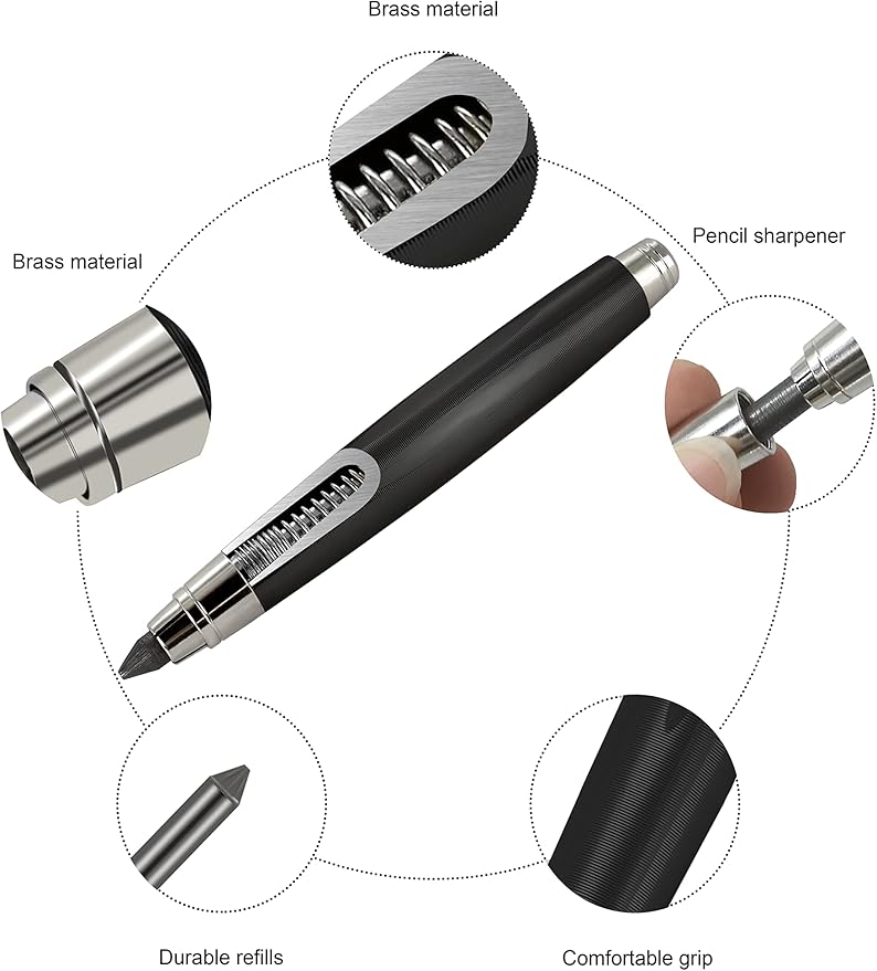 WSD Sketch Up 5.6mm Mechanical Pencil Mechanical Clutch with Built Sharpener (Black)