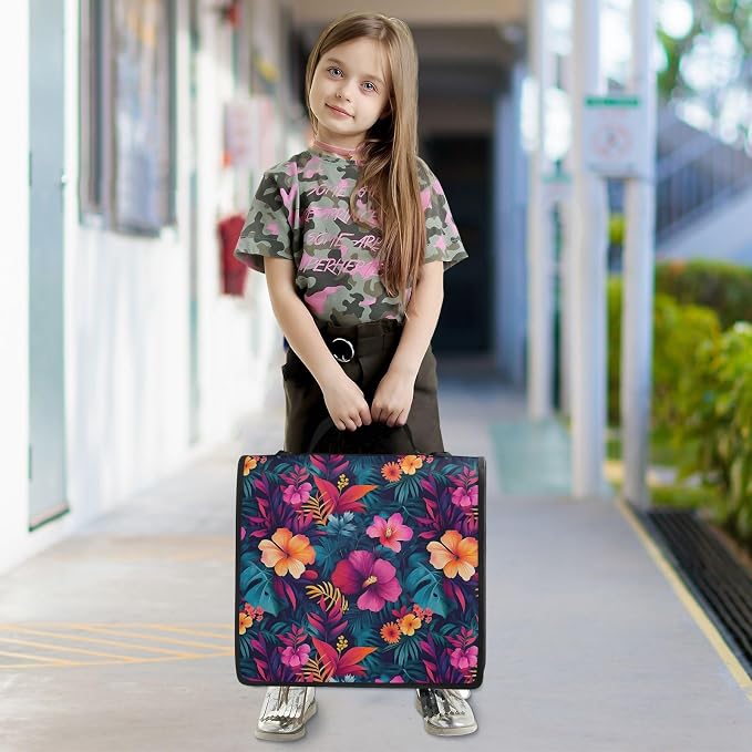 Orange Red Hibiscus Flower Zipper Binder 3 Ring with Handle and Shoulder Strap, 500 Sheet Binder Organizer Capacity & Multi-Pockets for School Office