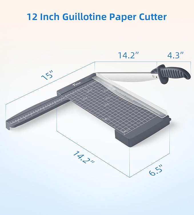 Firbon 12" Guillotine Paper Cutter with Hidden Ruler, Compact Heavy Duty 12-Sheet Capacity Trimmer for Cardstock, Photos, Scrapbooking, Office, Classroom, Studio (Gray)