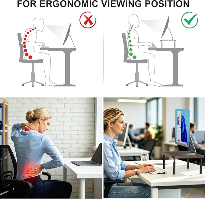 WALI Plastic Computer Monitor Stand, Adjustable Laptop Riser, up to 44 lbs | Desk Monitor Riser Underneath Storage, Fits Notebook, Laptops, Printers, for Home, Office, School(PTT001-C),1 Pack,Brown