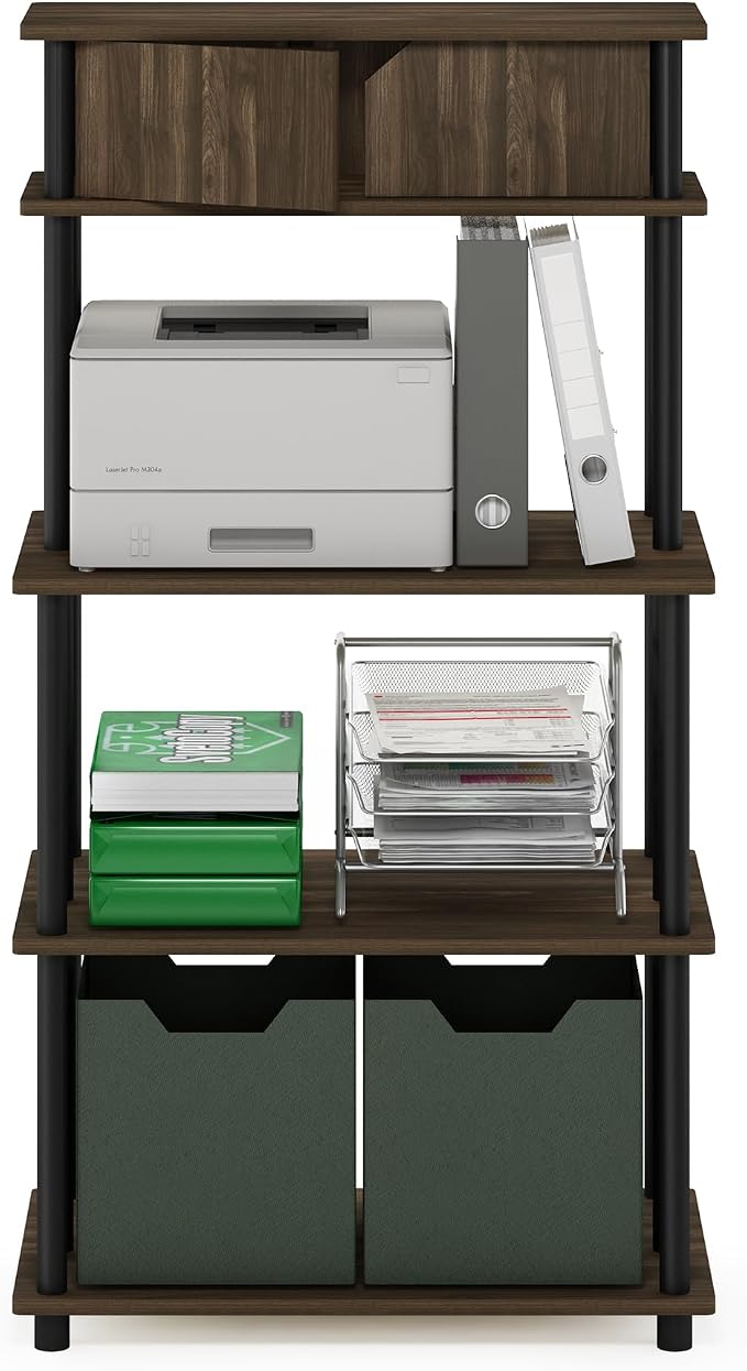 Furinno Turn-N-Tube Toolless Multipurpose Printer Stand Display Storage Shelf with Top Cabinet, Columbia Walnut/Black