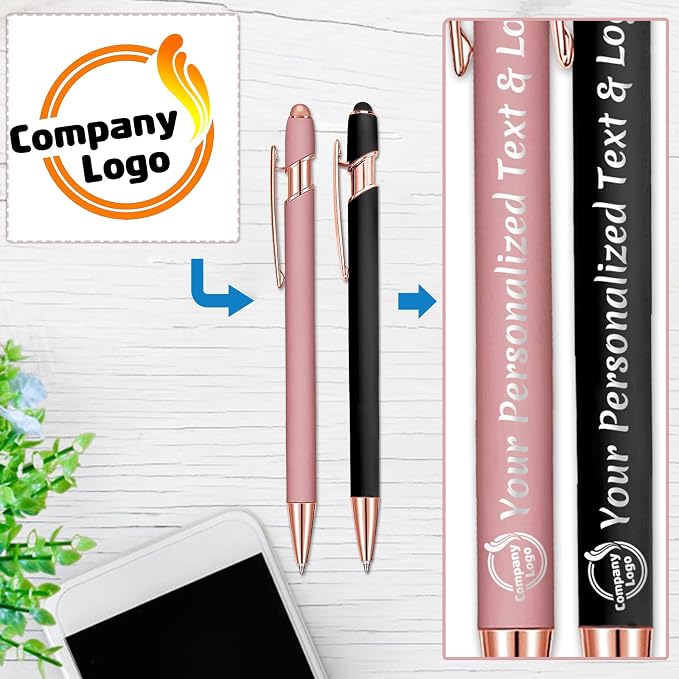 STREADVE 50 Personalized Custom Pens Engraved Writing Pen with Name Logo, Customized Promotional Items Stylus Pen Gifts for Communion Wedding Men Women Realtor Business, White