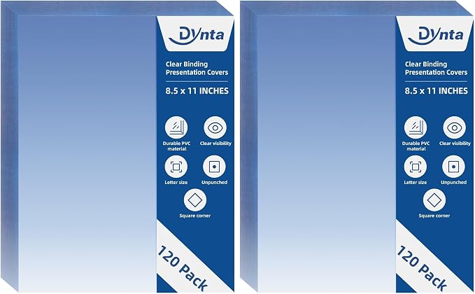 Dynta Binding Covers 8 mil PVC Clear Cover Sheets for Binding, Letter Size 8-1/2 x 11 Inches, 240 Pack Report Covers, Presentation Binder, Office Supplies, Un-Punched, Square Corners