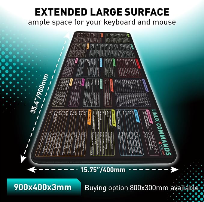 Pixiecube Linux Commands Line Mouse pad - Extended Large Cheat Sheet Mousepad. Shortcuts to Kali/Red Hat/Ubuntu/OpenSUSE/Arch/Debian/Unix Programmer. XXL Non-Slip Gaming Desk mat