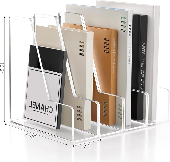 YUXUN 4-Pack Vertical File Holder for Desk, Acrylic Magazine Holder,Clear | Clear Binder Organizer Document Rack with Non-Slip Pads, Desktop Storage for Office, Home & School Lockers