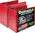 Samsill Durable 6 inch 3 Ring Binder, Locking D Ring Binder, Customizable Clear View Cover, Red, 2-Pack, Holds 1225 Pages