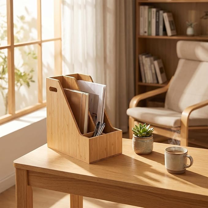 Bamboo File Folder Holder Book Holder Document Rack | Document Cabinet Rack, Storage Organizer, Small Magazine Shelf, For Home, Office