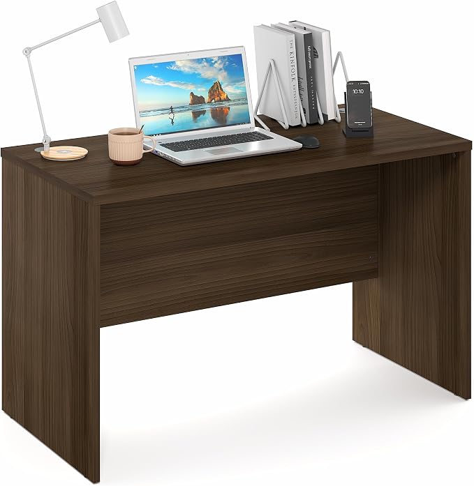 Furinno Roger Computer Desk, 47 Inch Rectangular Executive Desk with Modesty Panel, Home Office Desk with Thick Tabletop, Desk Cord Grommet, Scratchproof, for Home Study, Office, Modern Walnut