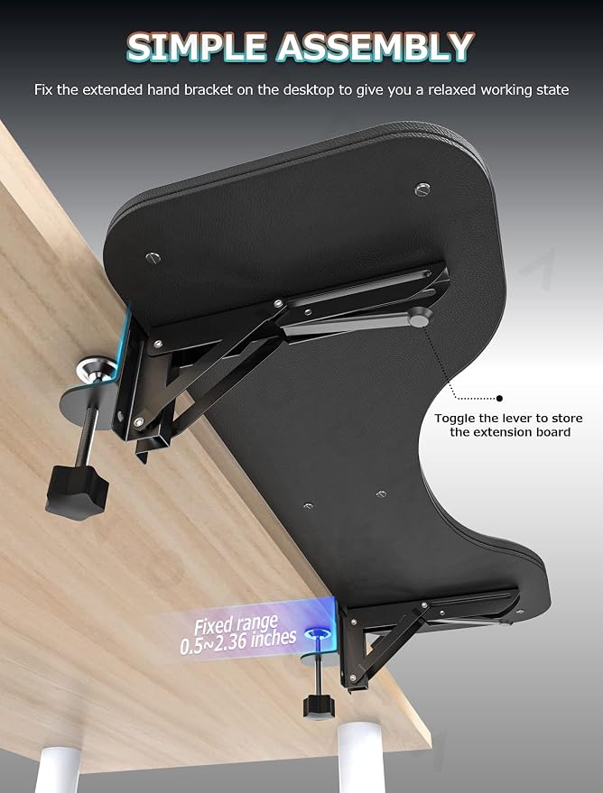 NODOCA Arm Rest for Desk, Ergonomics Wrist Rest, Desk Extender, Soft Sponge Built-in, Comfortable Arm Support for Desk, Wrapped in Eco-Friendly Leather, Foldable Elbow Rest for Desk(1, Black, 26.5'')