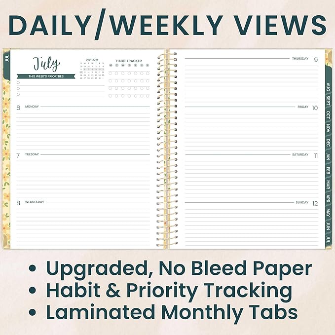 bloom daily planners HARDCOVER Planner 2026-2027 (8.5" x 11") Academic Year (July 2026 - July 2027) - 13 Months Task Goal Planner for Women - Monthly & Weekly Agenda Book - Butter Yellow Daisies