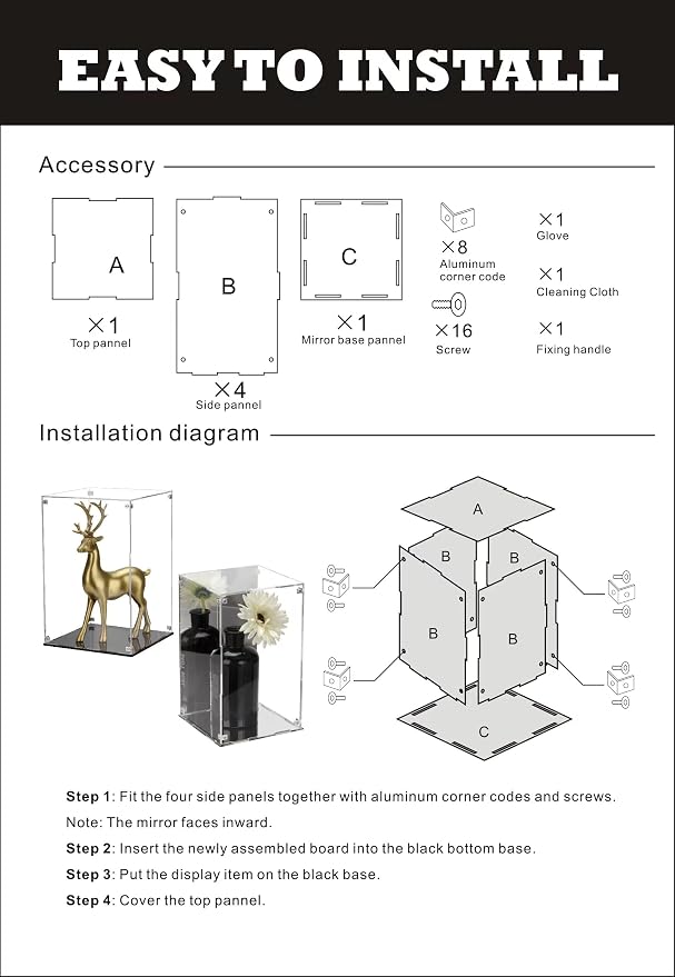 6x6x10Inch Assemble Clear Acrylic Box with Mirror Back and Base | Removable Display Case with Lid for Collectibles, Countertop Decorative Storage Box for Display Action Figures Jewelry