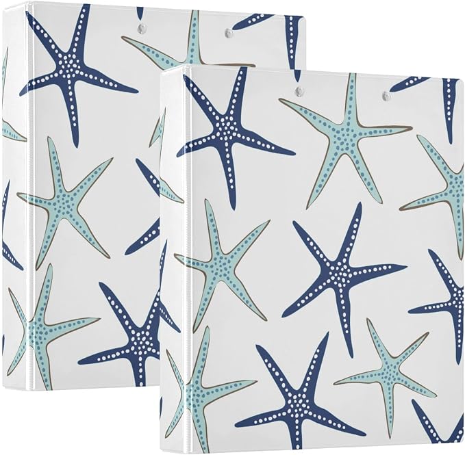3 Ring Binder Beach Coastal Starfish 1.5 inch Binders Three Ring Binders with Clipboard Fit 8.5'' x 11'' Paper 3 Interior PVC Clear Pockets for Office Supplies