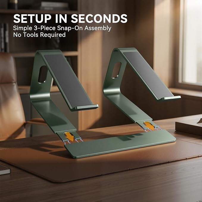 SOUNDANCE Laptop Stand, Aluminum Computer Riser, Ergonomic Laptops Elevator for Desk, Metal Holder Compatible with 10 to 15.6 Inches Notebook Computer, Green