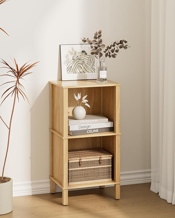 Bookshelf, Modern 2-Tier Bookcase, Open Storage Book Shelf, 11 × 14.2 × 27.4 Inches, Small Narrow Bookshelves for Living Room, Home Office, Bedroom, Natural