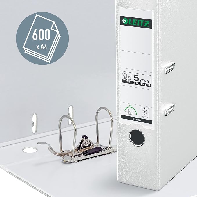 Leitz 2-Ring 3-Inch Premium Linen Textured A4 Sized European Binder, White (10105001 )