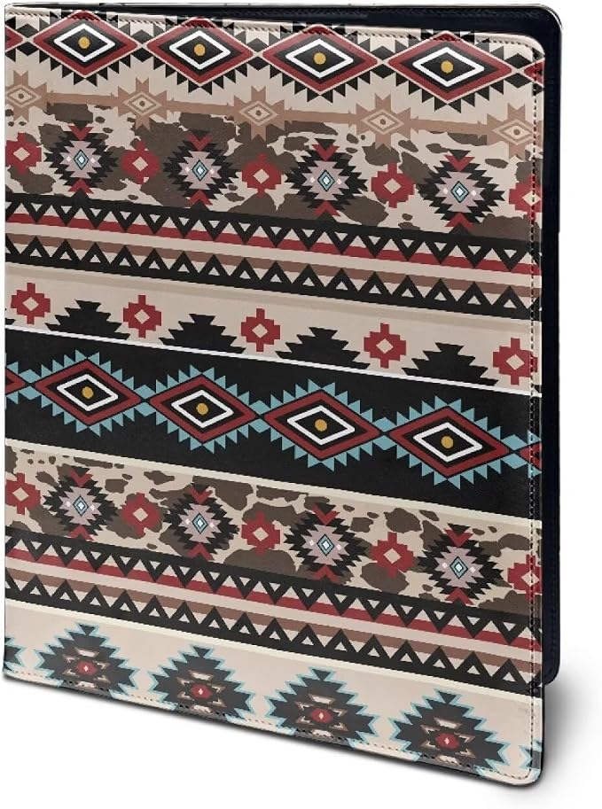 Dreaweet Native American Navajo Portfolio Padfolio Binder,Southwestern Aztec Tribal Pattern PU Leather Portfolio Folder for Documents Interview Resume,Business Organizer with Letter Size Writing Pad