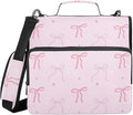 Pink Bows Star Pink Zipper Binder with Shoulder Strap Bag 3 Ring Binder Organizer Large Capacity Multiple Compartments for School Office